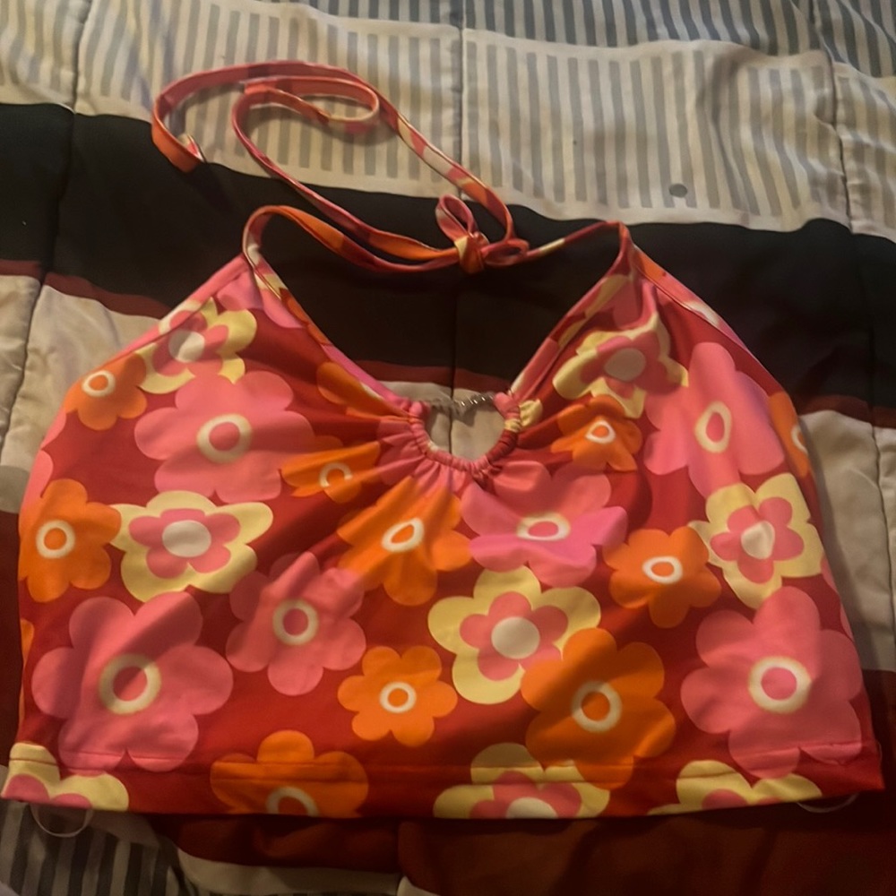 Red multicolor floral halter top